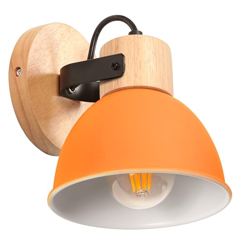 iDEGU Applique Murale Interieure Spot LED 15cm Rétro Lampe Murale Insustrielle en Bois Fer Design Vintage Luminaire Réglable Lustre Plafonnier E27 Éclairage...