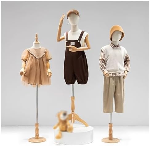 Adjustable Child Mannequin Torso with Wooden Base, 6-Year-Old Kid Dress Form for Clothing Store Display, Perfect for Window Studio Showcases (White-D)