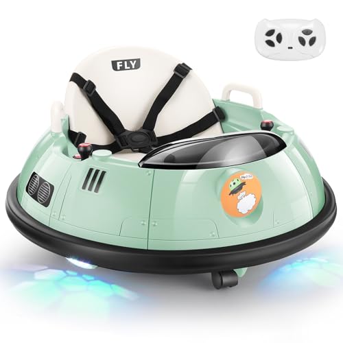 Hikole Bumper Car for Toddler 1.5- Years Old W/Remote Control, Ride on Bumper Car for Baby Boys Girls 1-3 with 5-Point Harness, Flashing LED Light, 360 Degree Spin, 12V Gift Electric Bumper Car, Green