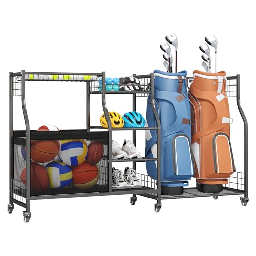 Ultrawall Sports Equipment Organizer with Wheels, Golf Bag Stand for Garage