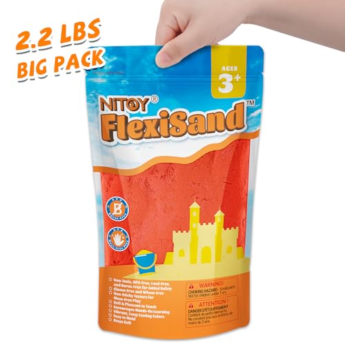 Image of NiToy FlexiSand 2.2Lbs Sand Toy, Never Dries Out-Fun for 3 Years and up Kids Bulk Refill for Sensory Sand Box Toys, Ideal for Shaping, Squeezing and Molding(Red)