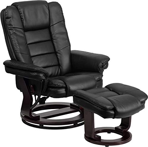 Delacora BT-7818-BK-GG FF-BT-7818 41 Inch Tall Wood Framed LeatherSoft Standard Swivel Recliner with Ottoman