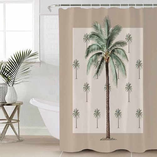 Palm Tree Shower Curtain Set with Hook 72' x 72',Tropical Summer Beach Plant Leaves Washable Cloth Polyester Fabric Shower+Curtain,Waterproof Bath Curtains for Bathroom,Showers,Bathtubs Accessories