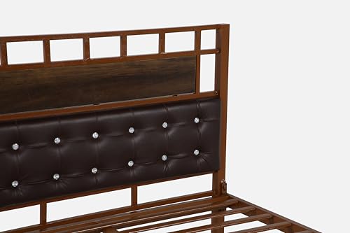 Image of Orvo Metal Single Size Bed Without Storage | Wrought Iron Single Bed with Headboard & Footboard| Sturdy Powder Coated Platform Cot for Bedroom, Living Room, (Orvo Brown)