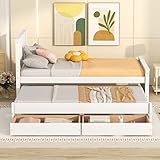 Harper & Bright Designs Twin Captain Bed with Trundle, Solid Wood Twin Platform Bed Daybed with Storage Drawers for Kids Teens Adults Guest Room Bedroom - White