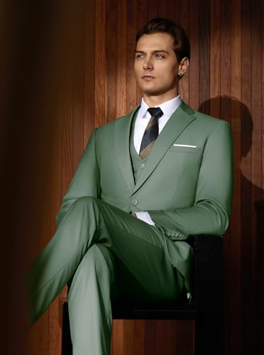 WULFUL Men’s Slim Fit Suit One Button 3-Piece Blazer Dress Business Wedding Party Jacket Vest & Pant - Image 4