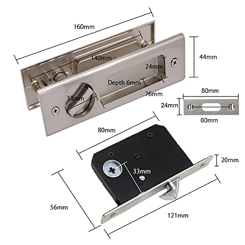 Hoconnie Pocket Door Handle Sliding Door Lock Pocket Door Lock Invisible Recessed Door Handle 160mm No Key (Silver) - Image 4
