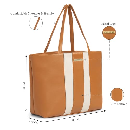 Image of Caprese Evelyn 15.6-Inch Laptop Compatible Large Tote Bag for Women | Stylish, Durable, and Spacious with Multiple Compartments, Back Zipper Pocket for Work, Travel, and Everyday Use