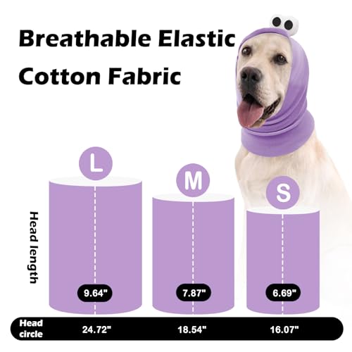 Image of SAWMONG Dog Calming Hoodie Ear Head Covers for Noise Fireworks,No Shake Ear Wraps for Anxiety Relief,Dog Ear Muffs Dog Hematoma Ear Wrap Pet Grooming and Force Drying Dog Ear Protector,Purple,L