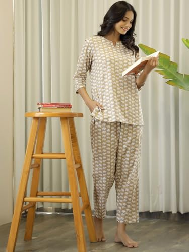 Image of Women's Printed Night Suit Set Pajama with Top Lightweight Soft & Comfy Sleepwear for Girls & Women