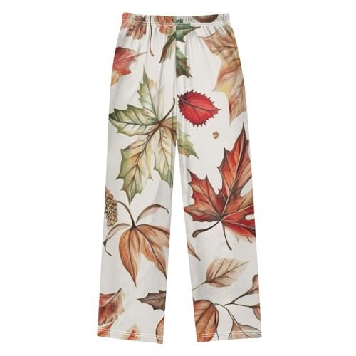 ZZXXB Maple Leaves Pattern Boys Long Pants Soft Trousers Elastic Waist Kids Lounge Bottoms with Pockets S-XL2