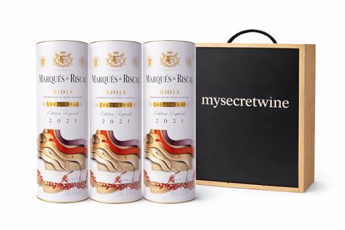 Marqués de Riscal Rioja Reserva 2021 Edición Especial – Pack 3 Botellas con Estuche Premium y Caja de Madera | Vino Tinto D.O.Ca Rioja -MYSECRETWINE-