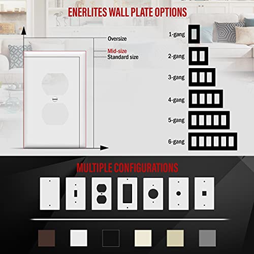 Enerlites Mid-Size Duplex Receptacle Outlet Wall Plate, Electrical Outlet Covers Plates, Midway Size 1-Gang 4.88" X 3.11", Polycarbonate Thermoplastic, Ul Listed, 8821M-W-10Pcs, White (10 Pack) #TOP2