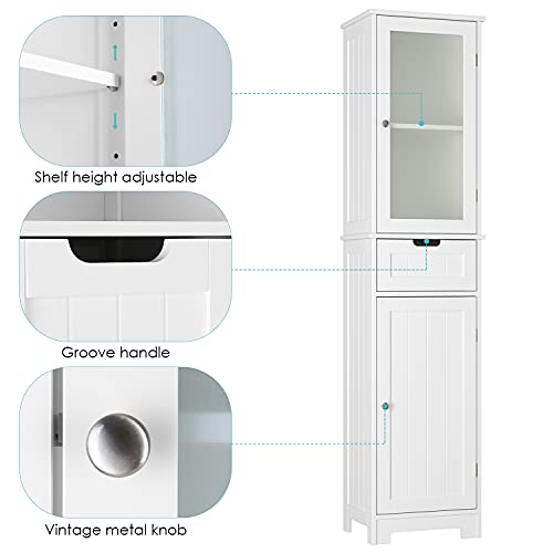 Urkno Bathroom Storage Cabinet, Tall Freestanding Cabinet With Door And Drawer, Narrow Slim Tower Cabinet With Adjustable Shelves For Home Office, White #TOP4