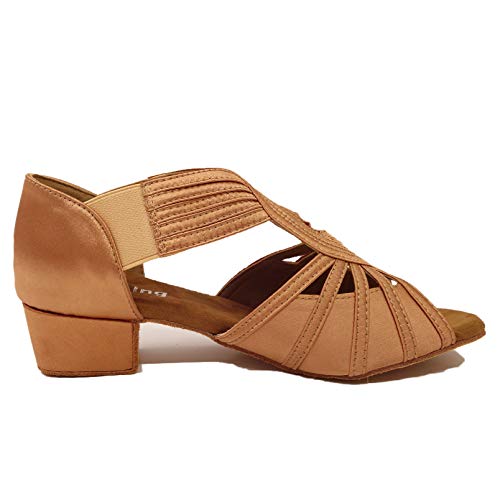 Low Heel Women Ballroom Dance Shoes Salsa Batchata Social Beginner Practice Wedding Dancing 1.5'' Heels YT04(9, Tan) - Thumbnail 5