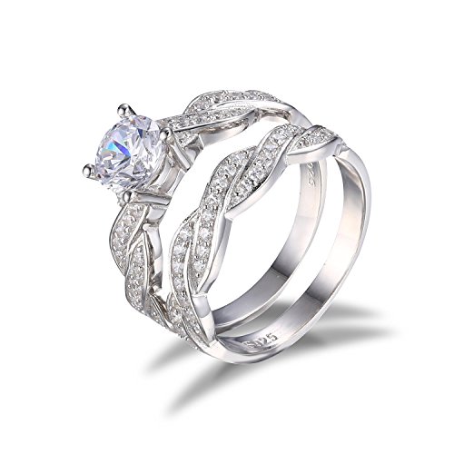 Jewelrypalace Wedding Bands Engagement Rings For Women, 14K Gold Plated 925 Sterling Silver Cubic Zirconia Promise Rings For Her, Infinity Anniversary 1.5Ct Simulated Diamond Ring Set Size 5.5 #TOP3