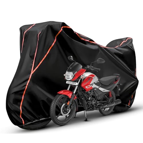 Image of Waterproof Bike Body Cover Compatible with Hero Passion Pro Dustproof Scratchproof - Motorcycle Cover for Two Wheeler, Outdoor Full Cover with UV, Duty, Rain Protection (Black & Red) R1