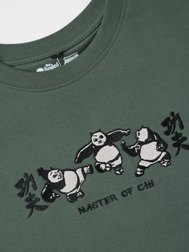 Image of The Souled Store Official Kung Fu Panda: Master Men and Boys Short Sleeves Round Neck Green Embroidered Cotton Oversized T-Shirts