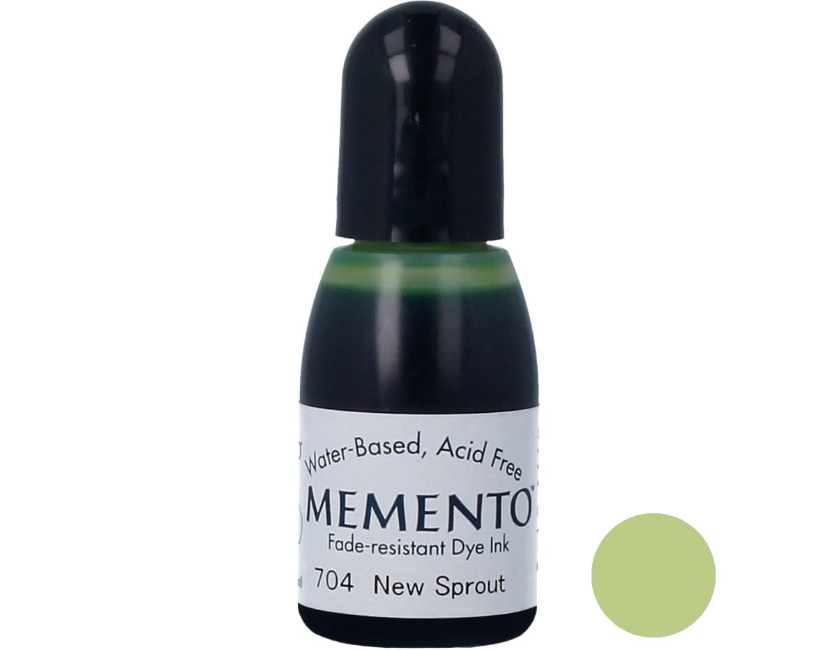 Tsukineko Memento Inker Stamp Pad Ink, 15 ml, Green, New Sprout, Accessories Reinker for Memento Ink Pads