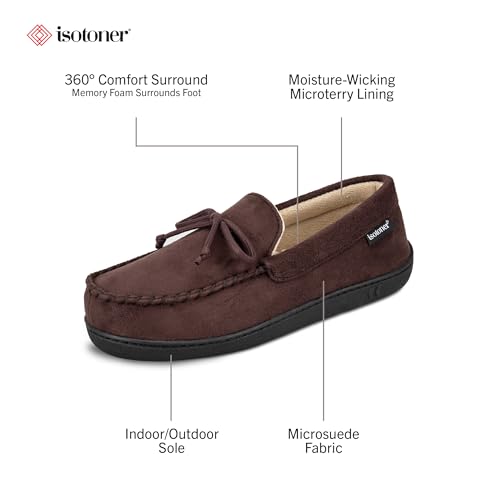 Image of isotoner Men's Slip-on Indoor /Outdoor Microsuede Memory Foam Comfort Moccasin Slippers