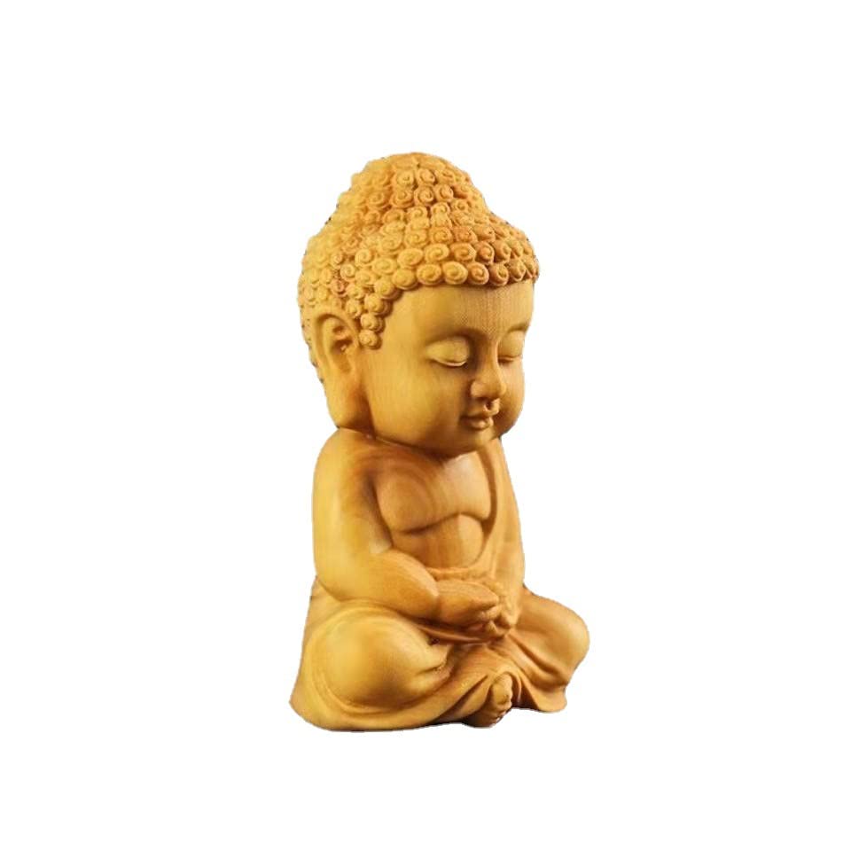 Petite statue de Bouddha assis sculptée à la main en bois [Bouddha assis]