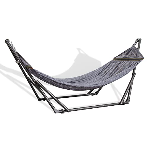 Best Home Fashion Portable Hammock with Collapsible Steel Stand 450 lbs Capacity No Tools Assembly Carrying Bag Included Perfect for Indoor Outdoor Backyard Patio Camping Beach Grey