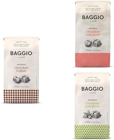 Kit Baggio Cafés Torrados & Moídos 250G Chocolate Trufado + Chocolate Avelã + Chocolate Menta