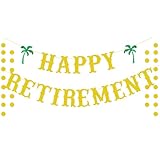 Glitzerndes Banner "Happy Retirement" Strandthema Ruhestand Banner Gold Kreis Punkt Girlande Offiziell Ruhestand Banner Büro Abschied Party Banner Abschied Party Banner Abschied Job Party Dekor