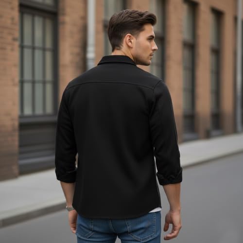 Image of DEELMO Men's Stylish Cotton Blend Casual Shirt || Full Sleeve Button-Down Shirt with Dual Flap Pockets || Comfortable Breathable Fabric || Perfect for Casual Office and Outing Wear