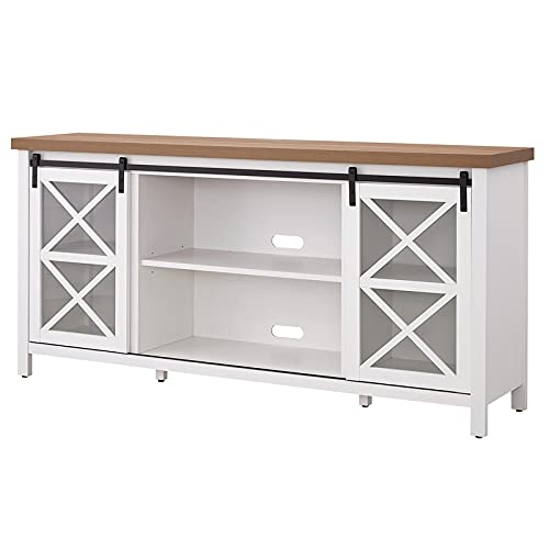 Clementine Rectangular Tv Stand For Tv's Up To 80" In White/Golden Oak #TOP7