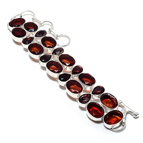 Bracelet plaqué argent sterling fait main avec topaze miel et grenat ajustable