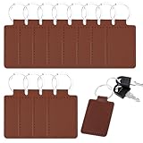 JJUNW 12 Pcs Leather Keychain Blanks, PU Leather Laser Engraving Key Chain With Ring, Key Fob Hardware Kit for Keychain Making Stamping Craft Working(Brown)