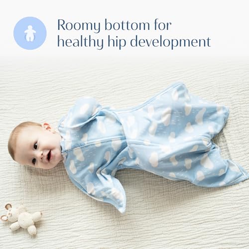 Image of SleepingBaby Zipadee-Zip Transition Swaddle - Cozy Baby Swaddle Blanket with Zipper Convenience - Roomy Wearable Blanket for Easy Diaper Changes - Spring Showers Blue, Large (12-24 Month)