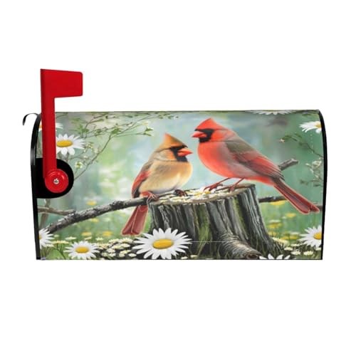 Image of Spring Flowers and Birds Mailbox Cover Magnetic Cardinals and Daisy Floral Waterproof Mailbox Wraps Post Letter Box Decor 25.5x21 in