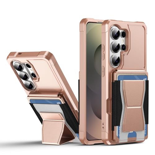 Étui en cuir or rose pour Samsung Galaxy S25 avec sa coque interne robuste