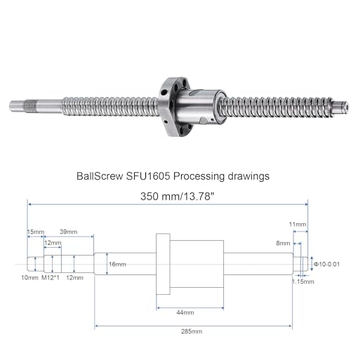 QUARKZMAN BallScrew SFU1605 (Durchmesser 16mm, Steigung 5mm, Länge 350mm) mit Kugelumlaufspindel-Mutter Kugelumlaufspindel-Kit Standard-Endbearbeitung für BK/BF12 CNC-Maschinenteile