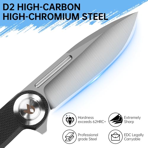 Pocket Knife: 3.15" Black Folding Knife with Button Lock, EDC Knives for men, D2 Steel Blade & G10 Handle – Easy Fold/Unlock with Pocket Clip for Camping, Hunting, Wilderness Survival & Gifting 267 - Image 4