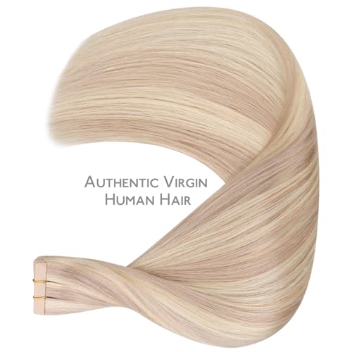 Image of WENNALIFE Tape in Hair Extensions Human Hair, 20pcs 30g 10 inch Balayage Light Wheat Platinum Blonde Remy Hair Extensions Straight Human Hair Tape in Extensions Skin Weft Tape Extensions Human Hair