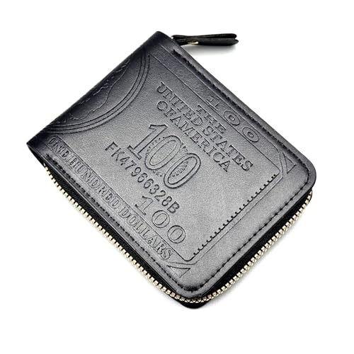 Cool Wallets for teen boys Ages 10-18, Cash with ID Window Cardholder,Faux Leather Wallet for Teen boys,Zippered Wallet for Teenagers,Teenage Teenager Youth Gift. (Black dollar pattern)