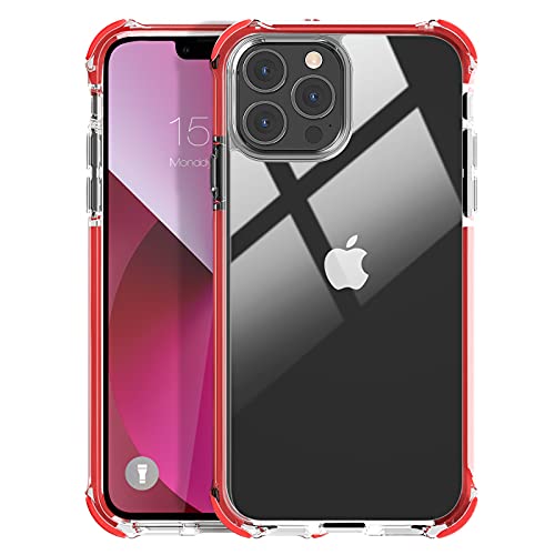 MATEPROX Transparent Handyhülle Kompatibel mit iPhone 13 Pro Max Hülle Hartschale Rückseite Klare Starre Stoßfeste Schutzhülle für iPhone 13 Pro Max 2021 6,7''-Rot