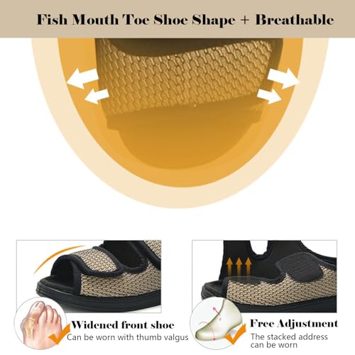 bumuam Diabetic Shoes for Women, Mens Memory Foam Open Toe Slippers, Adjustable Edema Shoes for Wide Footbed and Adjustable Straps Men 11.54