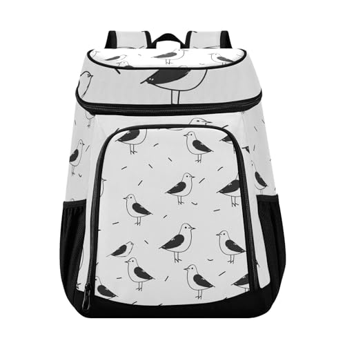 Artistic Line Cute Seagull Bird Cooler Backpack Cooler Insulated Leak Proof Lunch Backpack 36 Cans Waterproof Soft for Men Women Picnic Hiking Camping Beach