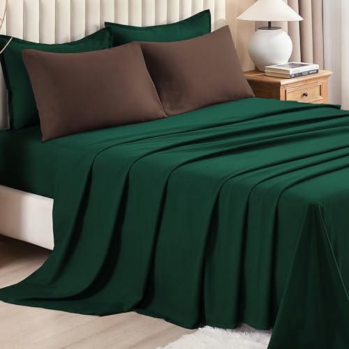 Image of Litanika Full Comforter Sets Brown Emerald Green- 7 Pieces Bed in a Bag Beddding Sets, Solid Lightweight Bed Set with Comforter, Sheets, Pillowcases & Shams