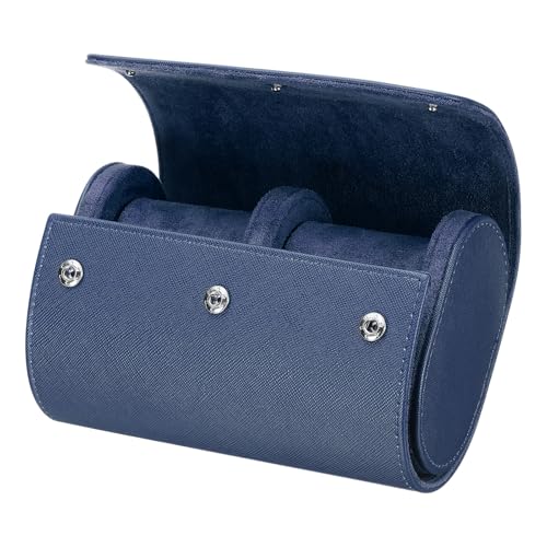 HARFINGTON Watch Roll Travel Case 2 Slots Portable Leather Watch Cases for Men and Women, Watches Storage Organizer with Removable Pillows for Traveling, Display, Cross-grain Texture Blue