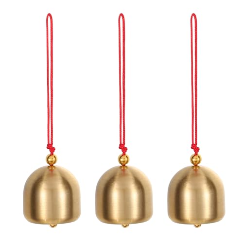PATIKIL Small Bulk Hanging Bell, 3 Pcs Chinese Feng Shui Bell Good Luck Wind Chime for Door Window Home Garden Decor Wealth and Safe Pendant, Golden-Red