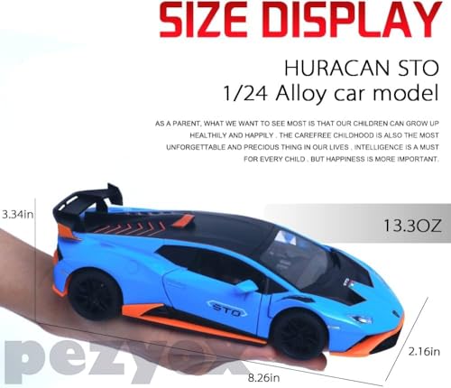 Image of Lambo Huracan STO 1:24 Big Size Diecast Scale Model Alloy Metal Pull Back Toy car for Kids with Openable Doors & Light, Music Toy Vehicle for Kids (Blue)