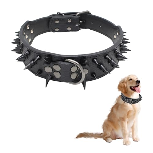 Ruiqas Collar de Perro con Pinchos de Ancho Collar Ajustable para Perros Medianos y Grandes Collar Antimordedura