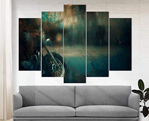 Abstract Motorcycle Canvas Print, Green Waves Painting, Abstract Canvas Art Abstract Paintings, Abstract Wall Décor #TOP25