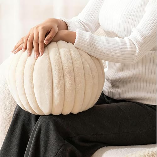 Youyole 11.8 inch Ball Pillow Cream White Stripe Ball Throw