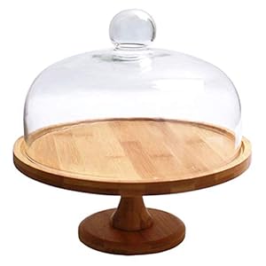 Bread Tasting Plate Tall Wooden Pallet and Glass Lid Sandwich Pastry Tray Buffet Bread Display Dome Cake Transport Multifunctional Serving Platter(Size:28cm)